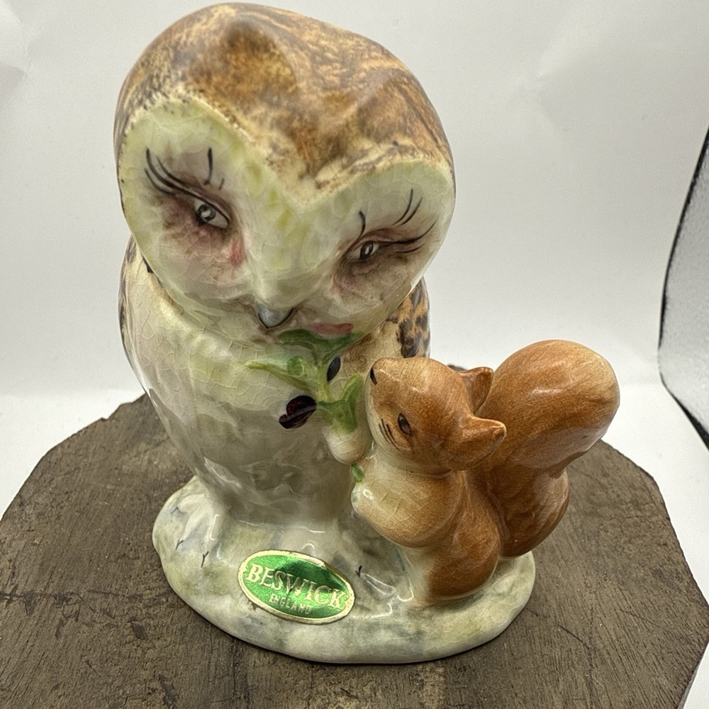 Beatrix Potter's Old Mr. Brown Owl & Squirrel Figurine 3" Vintage 1963 Beswick